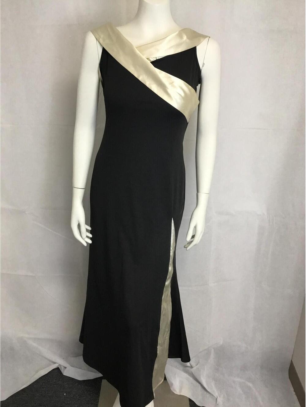 [408]Dress Womens S Black Colorblock Sleeveless Scoop Neck Sheath Long Side Slit